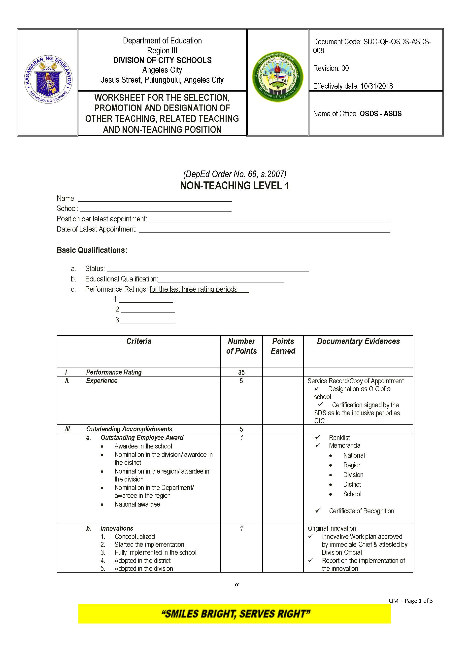 Non Teaching Level 1 Page 1