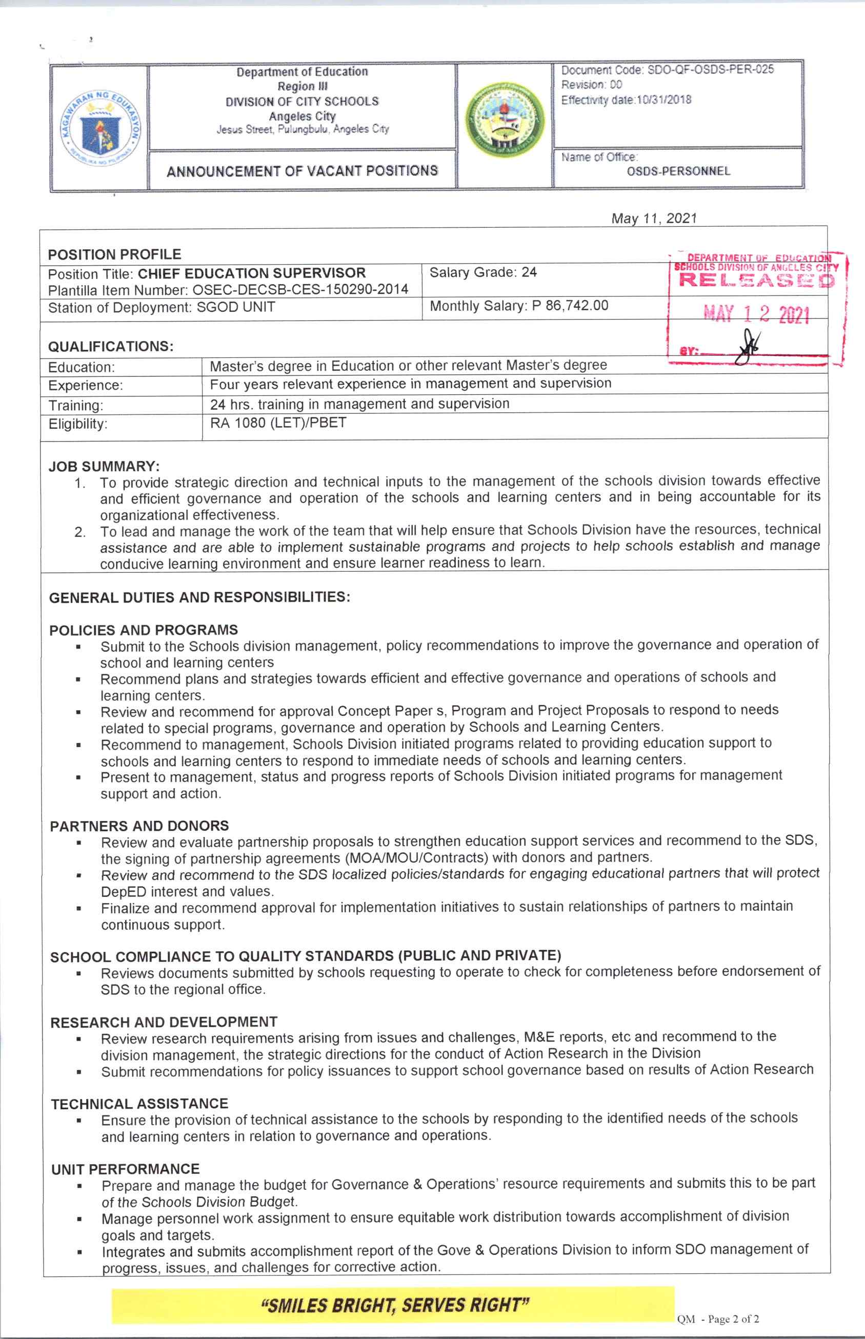 ANNOUNCEMENT OF VACANT POSITIONS 05.11.2021 Page 1
